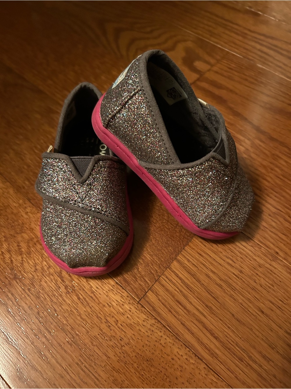 Toms Tiny Alpargata Glitter Shoes - Pink Trim Size T4